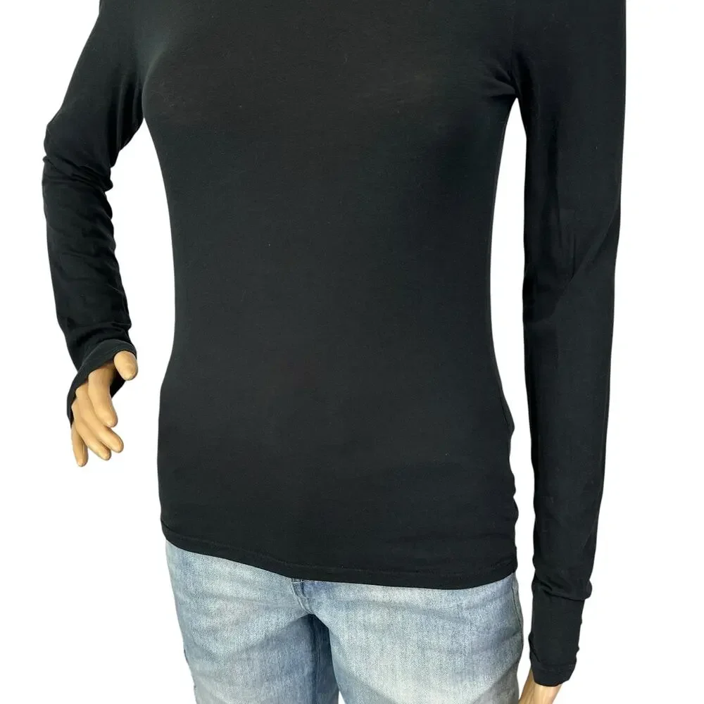 J. Crew Feather Jersey Cotton Turtleneck Top Black CN176 Size XS